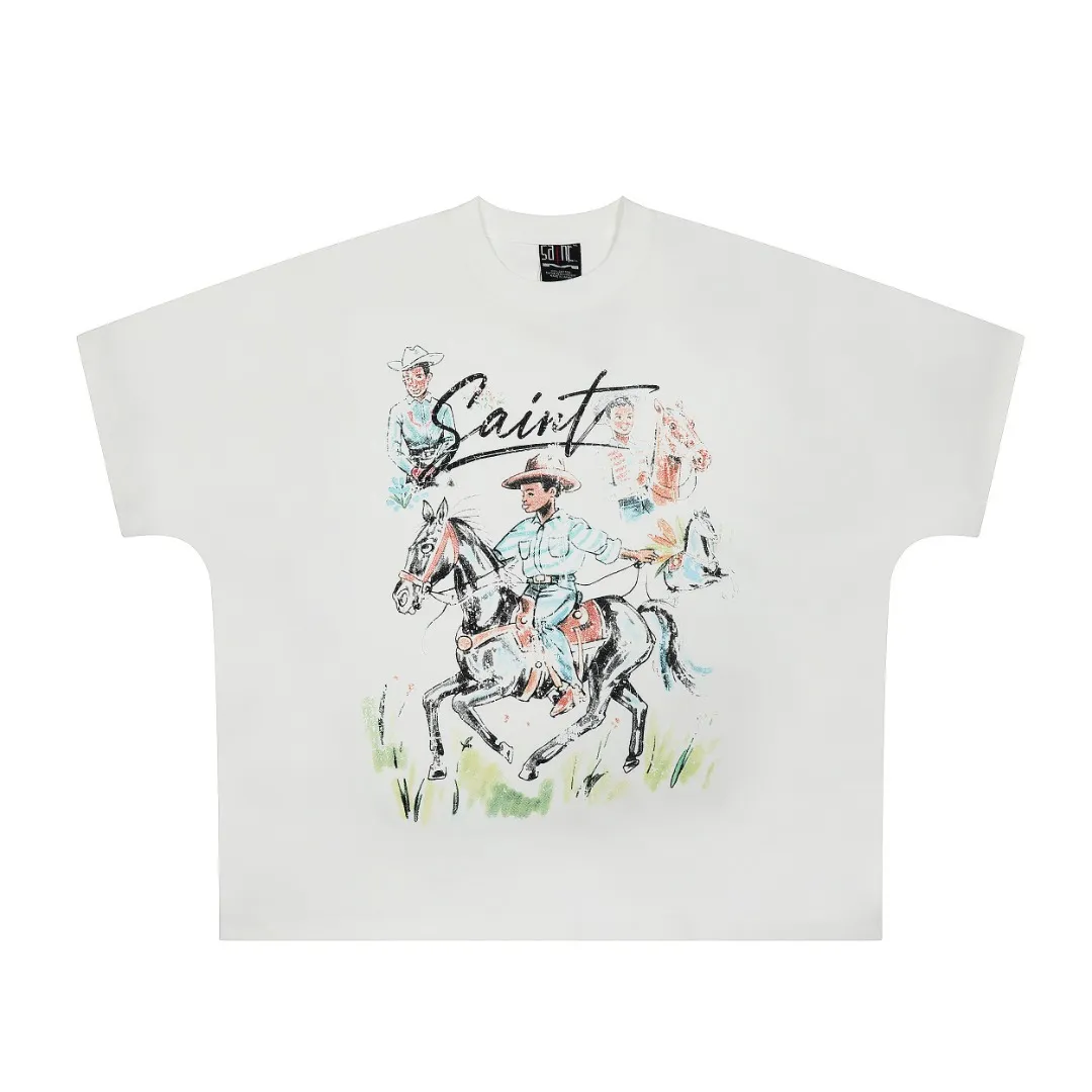 SAINT vintage American fashion special version one-piece short-sleeved T-shirt Wholesale price: 118 Size: M L XL Style number: 2156 Color: white